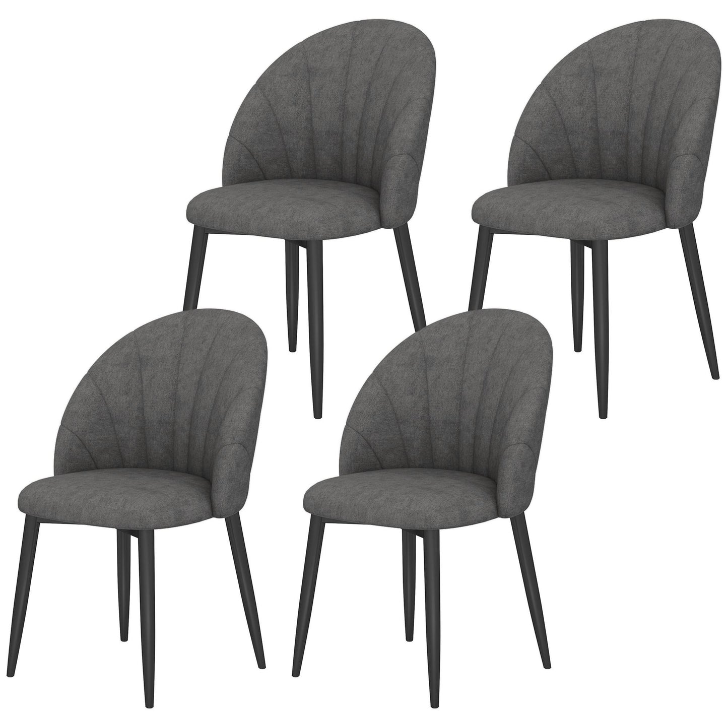 Modern Dining Chairs Set of 4, Upholstered Dining Room Chairs with Metal Legs, Shell Backrest, Padded Seat, Dark Grey