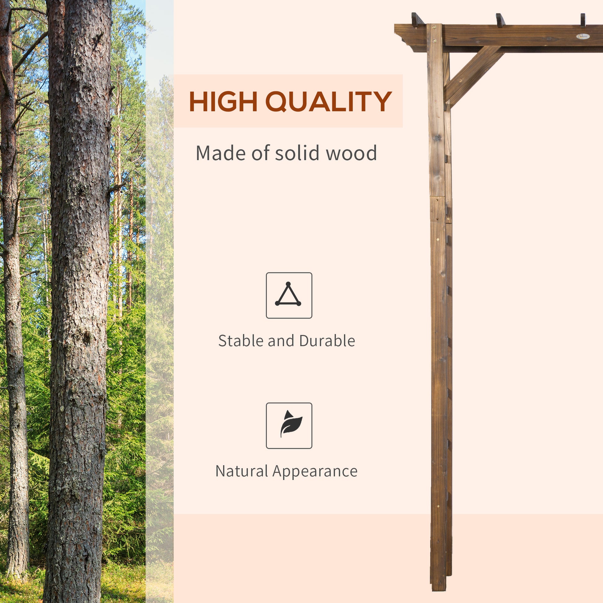 85" Wooden Outdoor Garden Arbour, Garden Arch Trellis for Climbing Vines  for Wedding and Ceremony - Carbonized