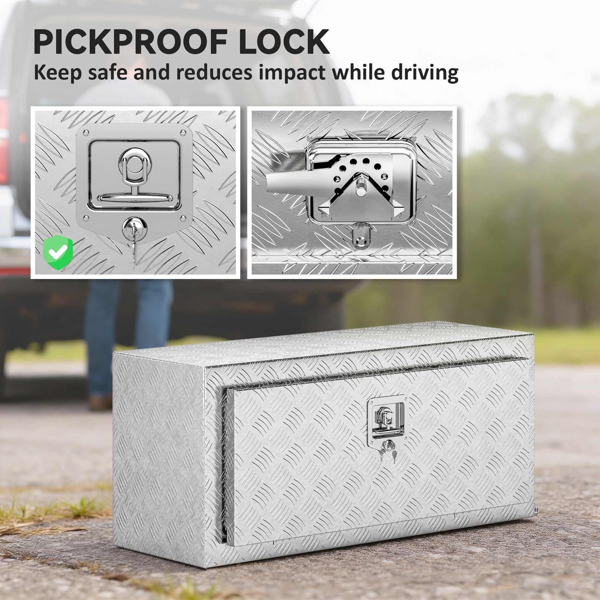 Heavy Duty Aluminum Underbody Truck Tool Box, 36 Inch Wavy Plate Tool Box Chest, Waterproof Storage Toolbox Organizer