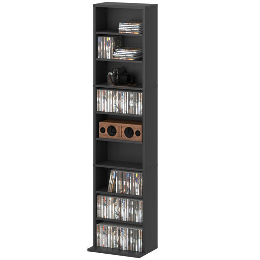 Media Storage Cabinet, 9-Tier Tall Narrow DVD Shelf with 6 Adjustable Shelves, Black