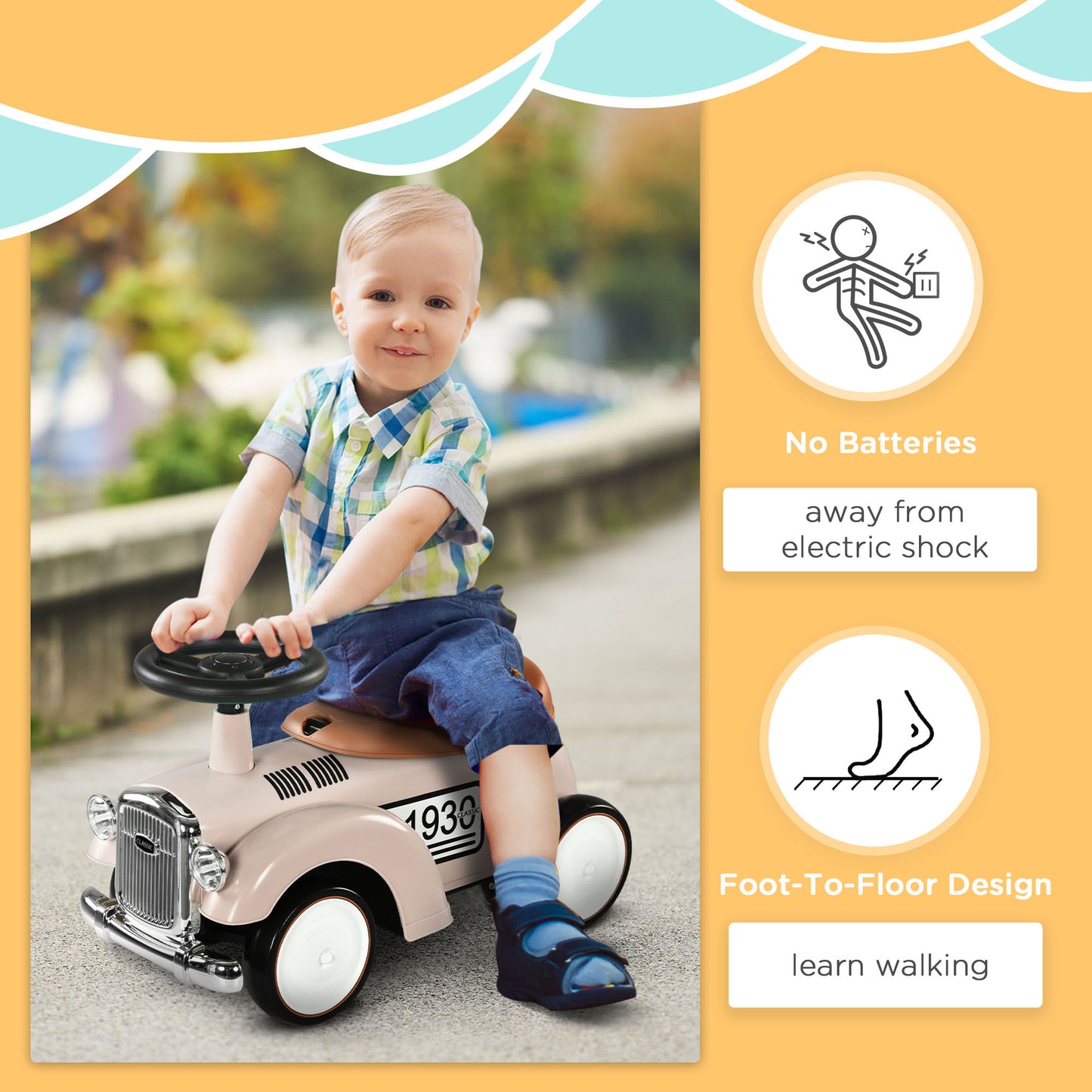 VarietyKart Ride on Sliding Classic Car for Toddlers, Foot To Floor Slider with Under Seat Storage, Aged 18-36 Months, C