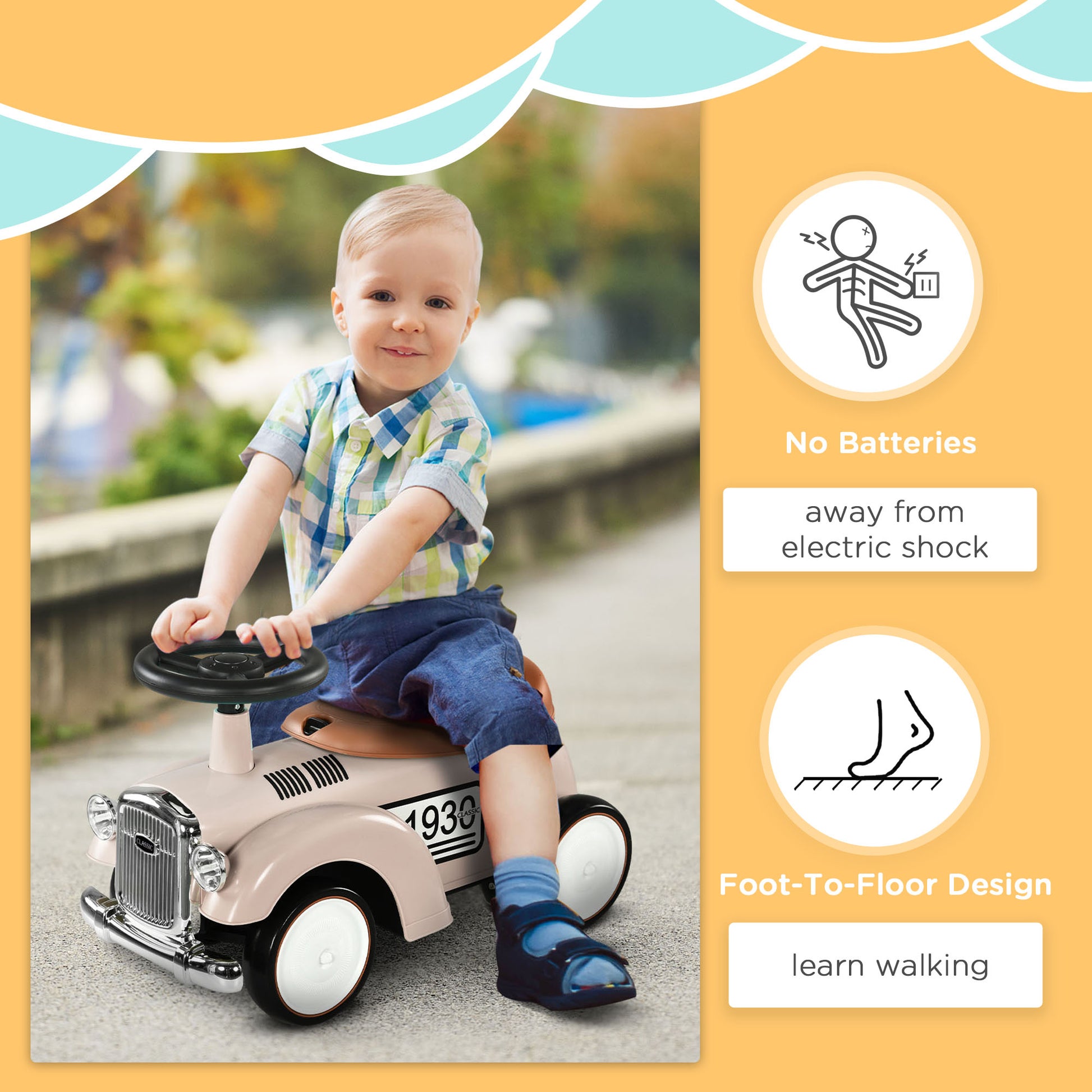 VarietyKart Ride on Sliding Classic Car for Toddlers, Foot To Floor Slider with Under Seat Storage, Aged 18-36 Months, C