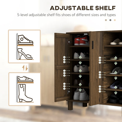 Shoe Storage with Double Doors and Open Shelves 17 Pair Shoe Storage Organizer for Entryway Hallway Walnut