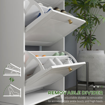 Narrow Shoe Storage with 3 Flip Drawers and Adjustable Shelves, Shoe Cabinet Organizer for 12 Pairs of Shoes, White