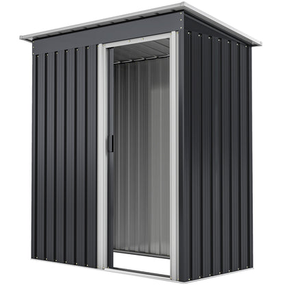 5 x 3 FT Outdoor Storage Shed with Sliding Door and Sloped Roof, Steel Frame Garden Shed Tool Equipment, Black
