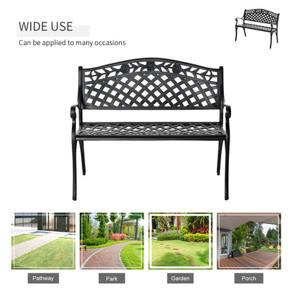 Outdoor Garden Bench, 40" Patio Bench with Aluminum Frame and Armrests, 2-Person Patio Loveseat with Floral Pattern for 
