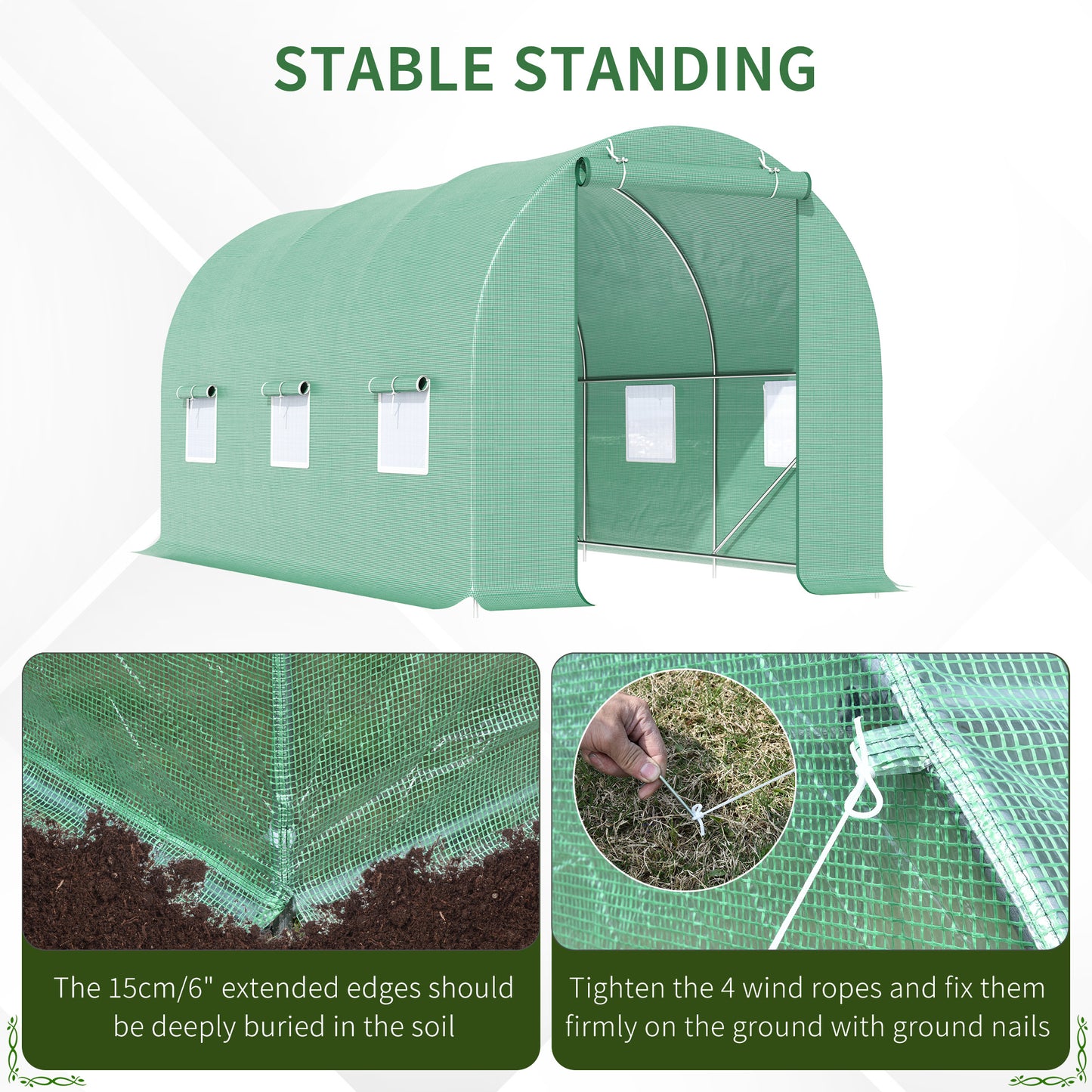 15' x 6.6' x 6.6' Walk-in Tunnel Greenhouse Garden Plant Seed Growing Warm House Outdoor Hot House w/ Roll Up Door, Wind