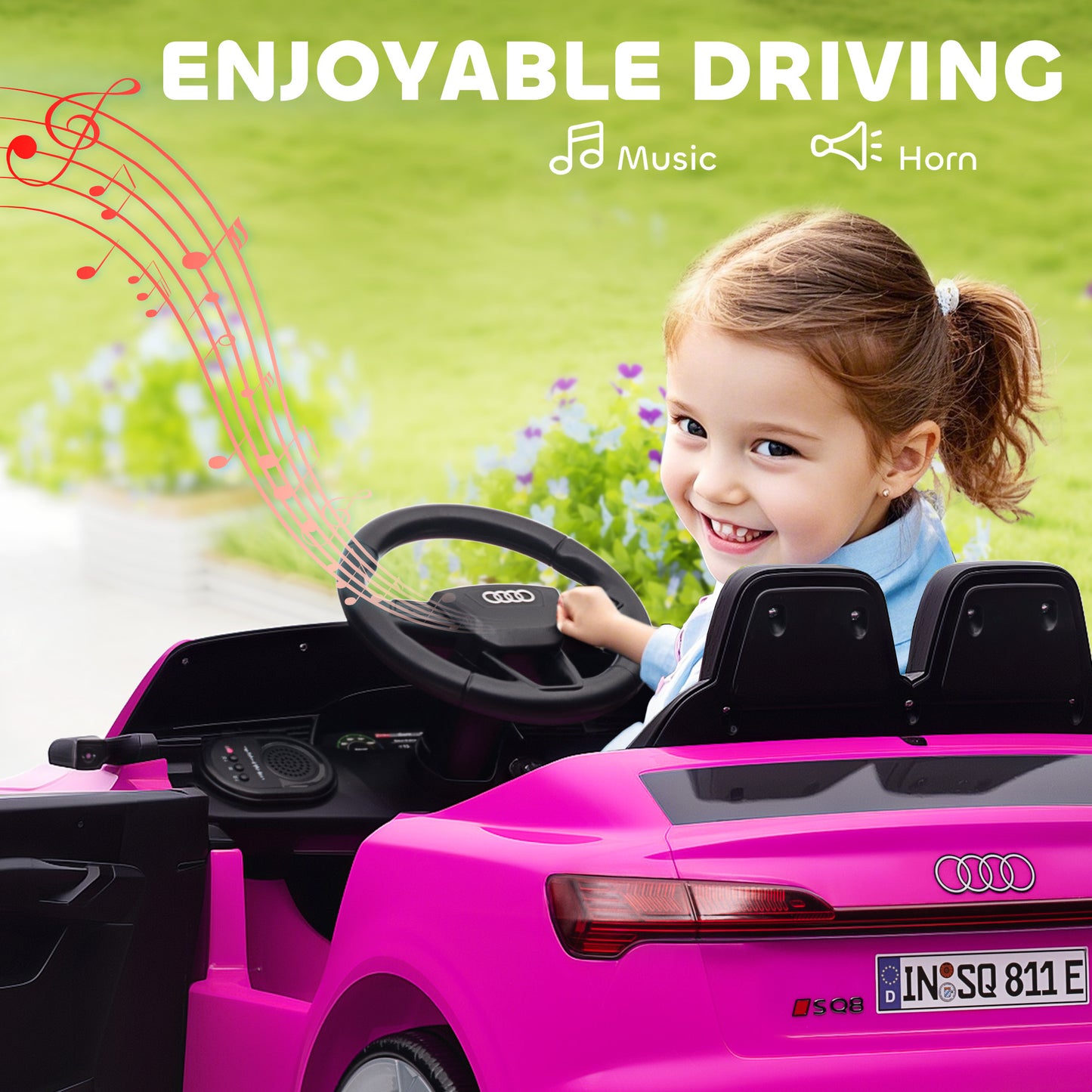 Qaba 12V Ride-On Car with Remote Control, Battery Powered Audi Q8 etron Sportback Licensed, for Kids 3-4 years old, Pink