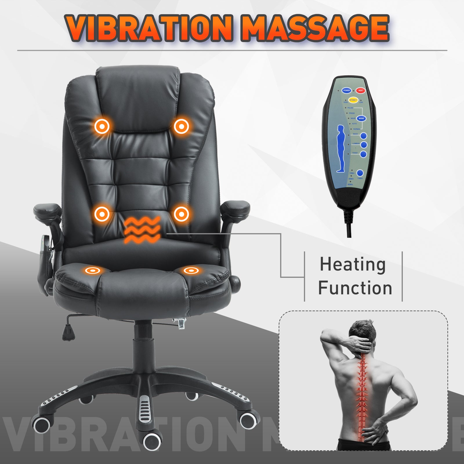 Executive Office Chairs Heated Massage High Back Reclining Office Chair Swivel Leather Adjustable Vibrating Furniture Bl