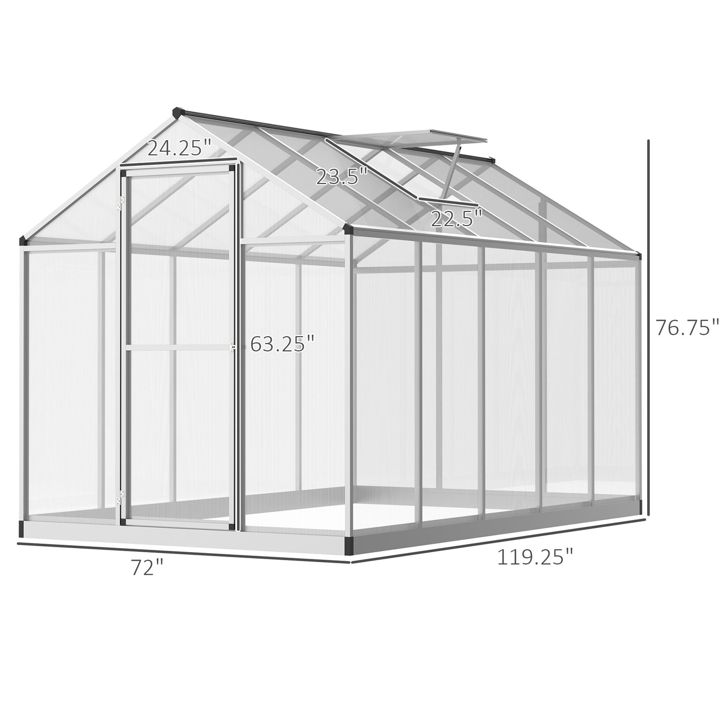 6' x 10' x 6.4' Walk-in Garden Greenhouse Polycarbonate Panels Plants Flower Growth Shed Cold Frame Outdoor Portable War