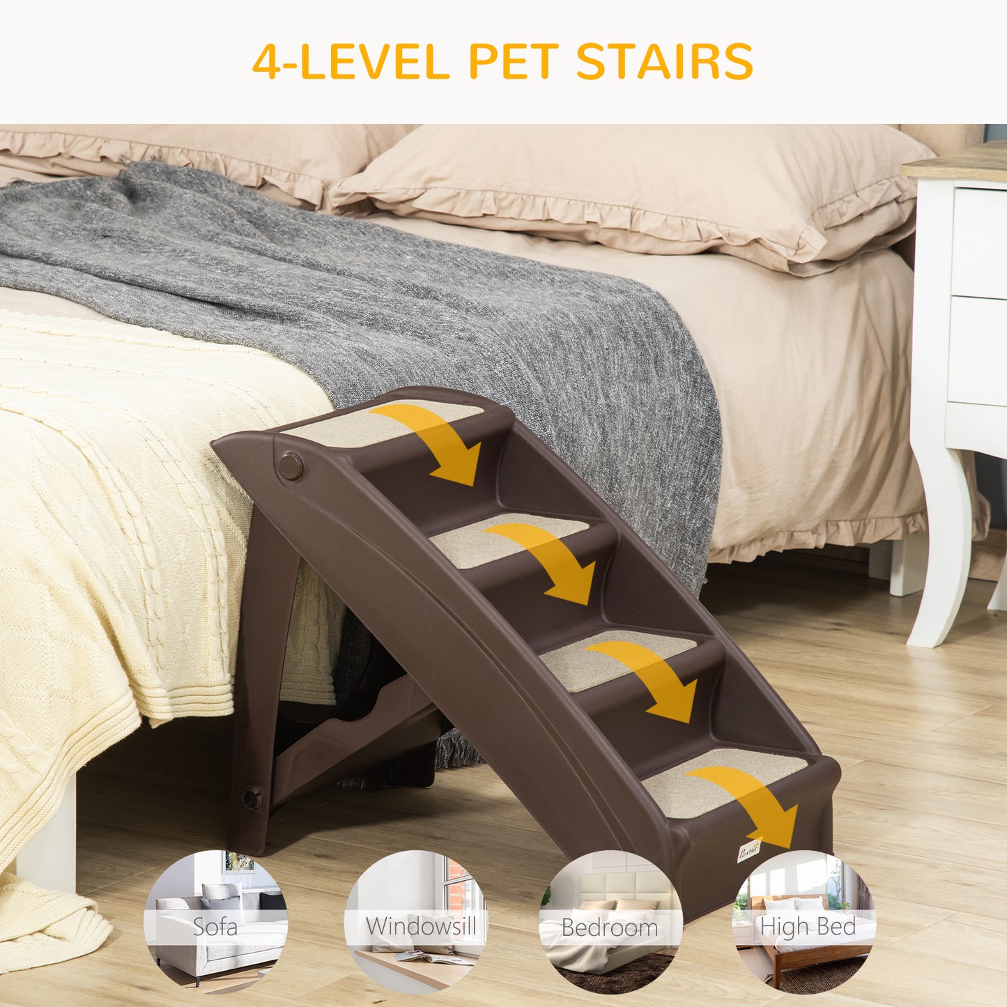 4-Level Portable Pet Stairs, Foldable Dog Ramp, Lightweight Cat Steps, with Nonslip Soft Mats, for High Bed, Sofa, Up to