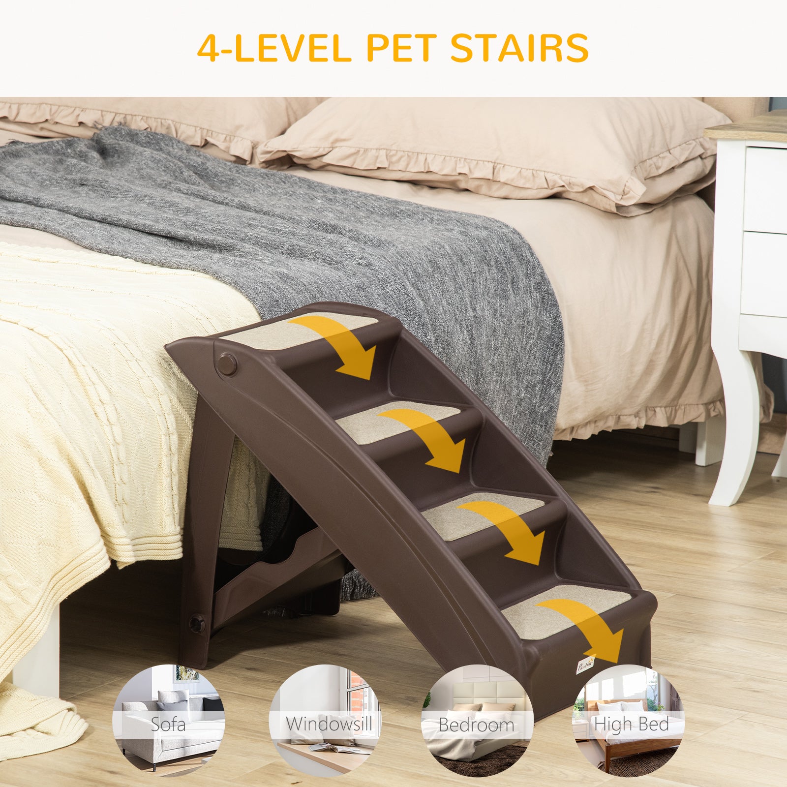 4-Level Portable Pet Stairs, Foldable Dog Ramp, Lightweight Cat Steps, with Nonslip Soft Mats, for High Bed, Sofa, Up to