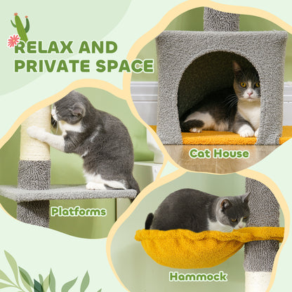 Floor to Ceiling Cat TreeTower with 90.5"-108" Adjustable Height, Scratching Posts, Hammock, Comdo, Toy Ball, Light Grey