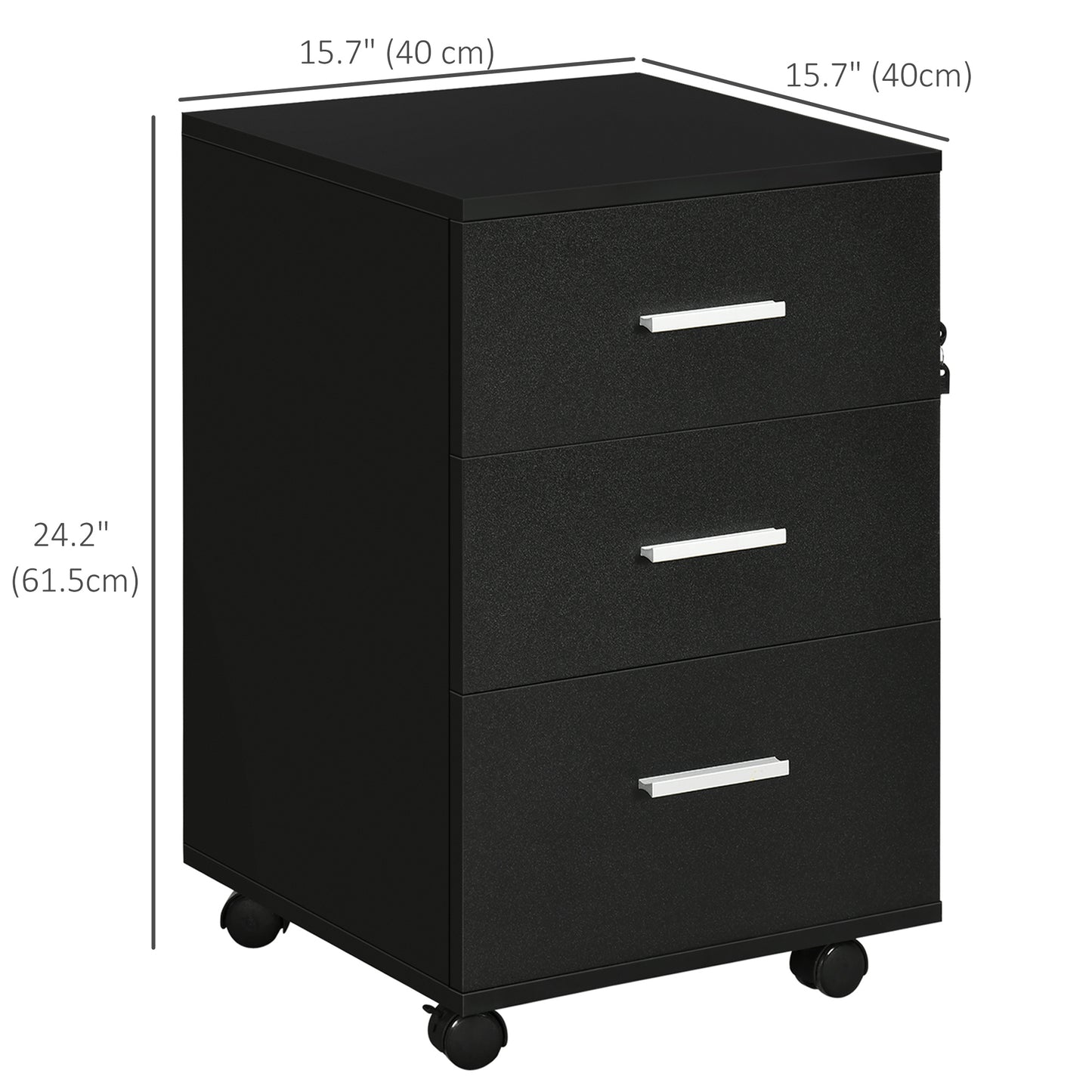 Mobile Filing Cabinet with Wheels, 3 Drawer File Cabinet with Lock and Keys for Home Office, Black