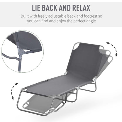 Folding Outdoor Lounge Chair, Portable Reclining Beach Lounger with Breathable Mesh Fabric, Sun Lounge Bed Camping Cot f