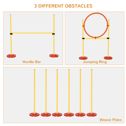 3PCs Portable Pet Agility Training Obstacle Set for Dogs w/ Adjustable Weave Pole, Jumping Ring, Adjustable High Jump