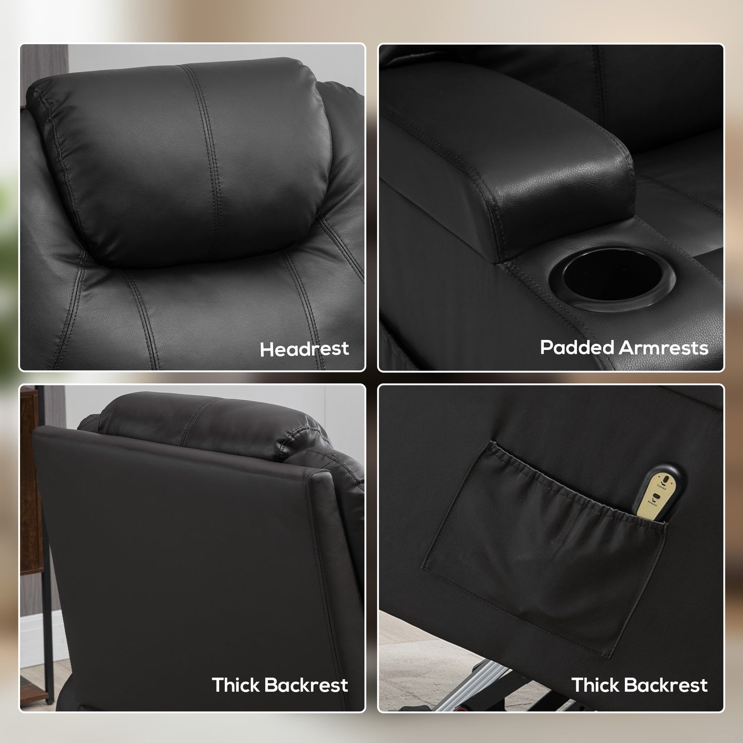 Power Lift Recliner Chair for Elderly, PU Leather Lift Chair with Thick and High Back, Footrest, Remote, Side Pockets, C