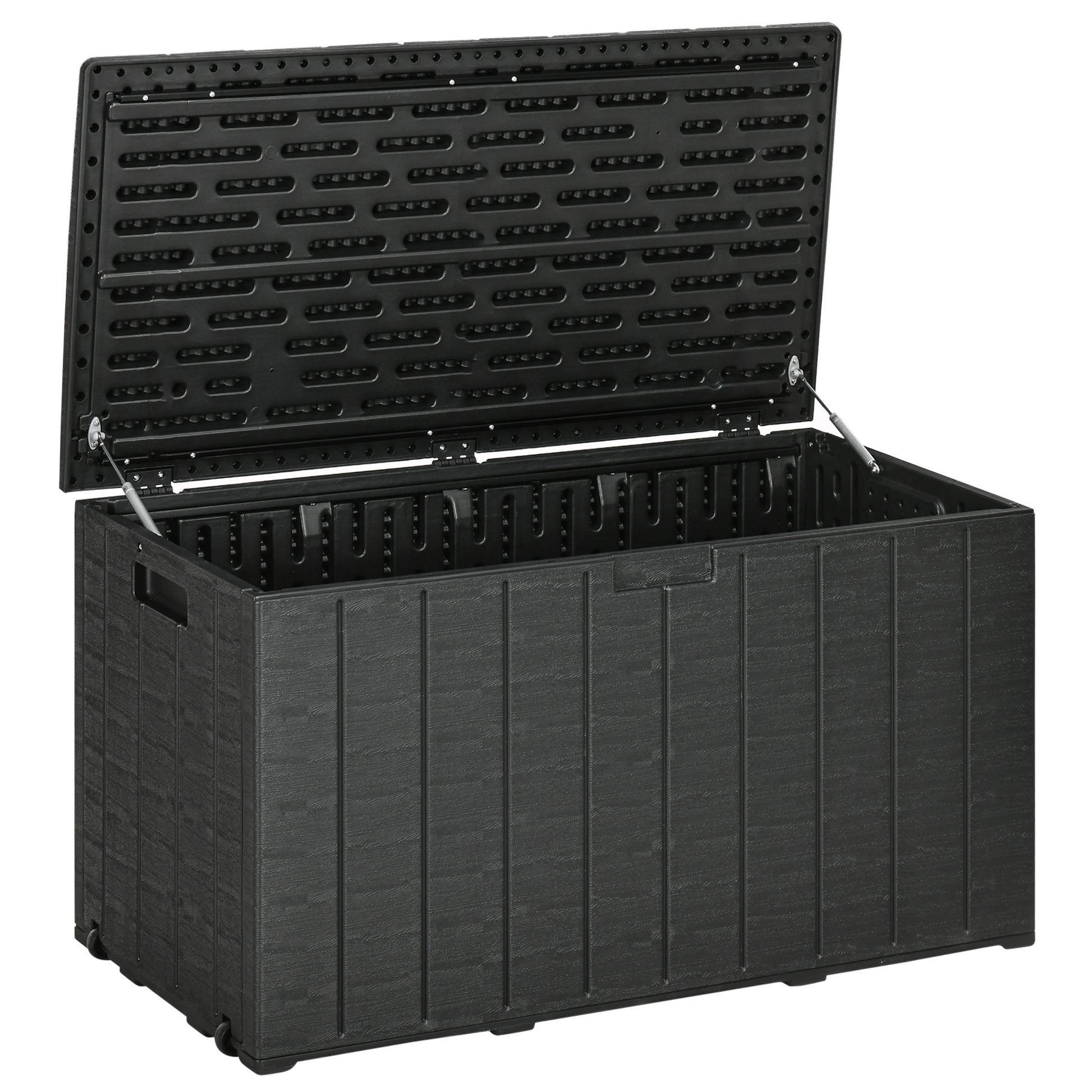 81 Gallon Garden Storage Box, Waterproof  Double Wall Storage Container with Wheels and Handles, Black