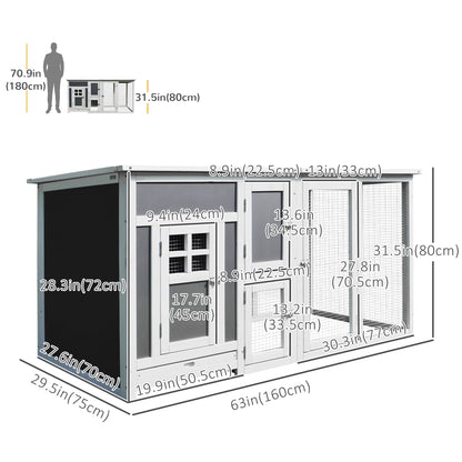 63" Chicken Coop Wooden Hen House Rabbit Hutch Poultry Cage Pen Outdoor Backyard with Nesting Box and Run Small Animal C