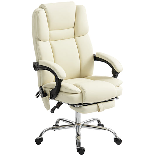 Massage Office Chair, Reclining Executive Office Chair with 6-Point Vibration, Footrest and High Back, White