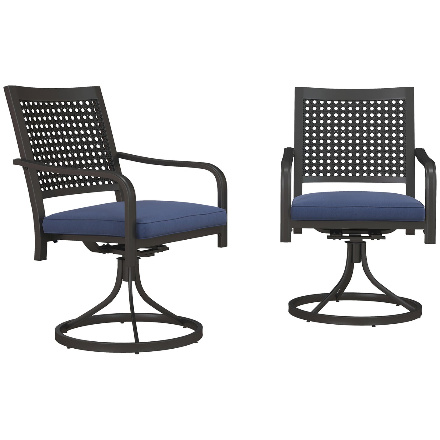 2 Pieces Patio Swivel Chairs with Cushion, Outdoor Swivel Rocker with Curved Armrests, Backrest for Garden, Balcony, Por
