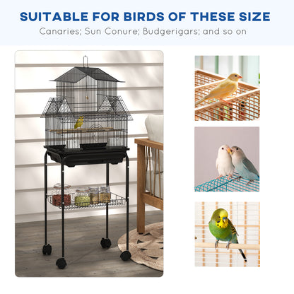 48" Bird Cage with Perch, Swing, Food Container, Slide-out Tray, Handle, Parrot Cage for Finches, Canaries, Budgies