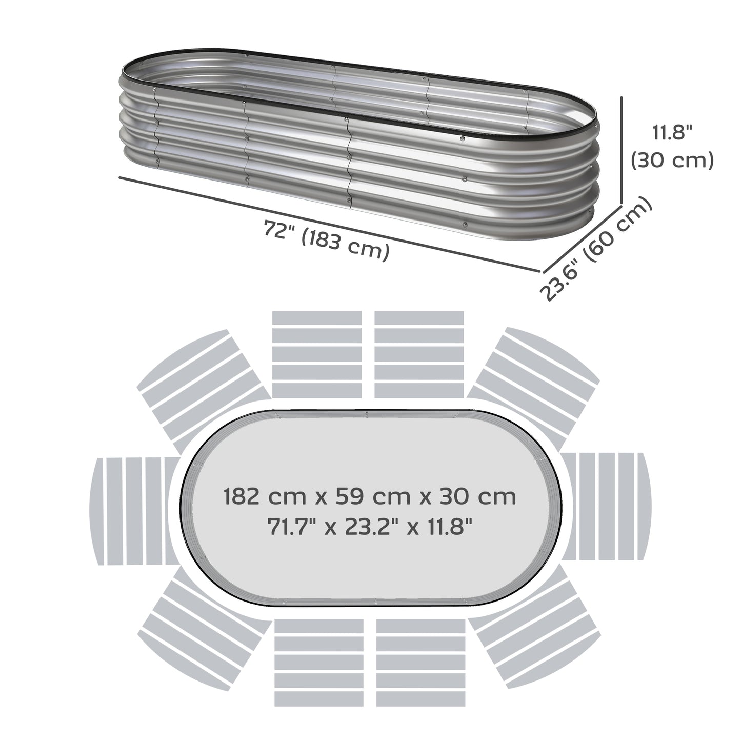 2Pcs Galvanized Raised Garden Bed, 6 x 2 x 1 ft Modular Metal Garden Beds with Rubber Strip Edging, Silver