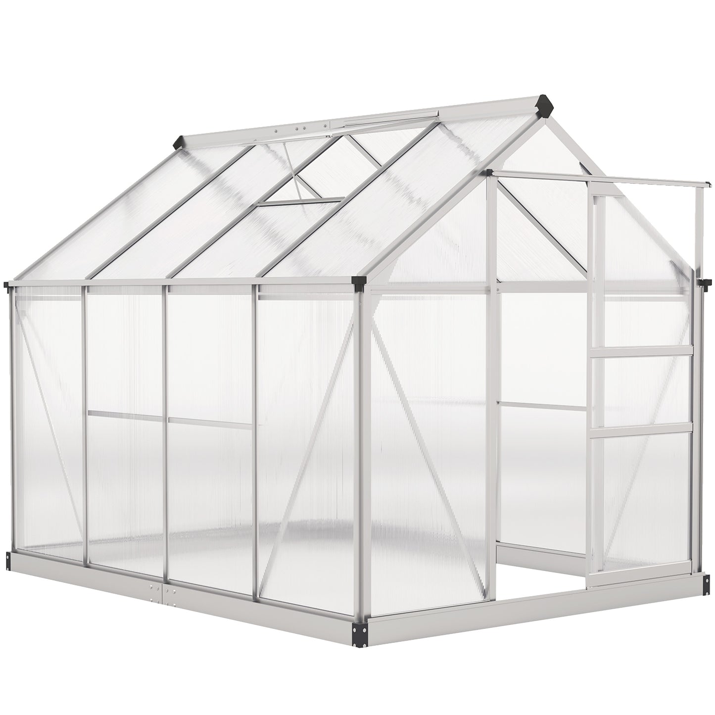 6' x 8' x 6.6' Polycarbonate Greenhouse, Walk-In Green House Kit Garden, Plants Grow, Galvanized Sheet Aluminum Frame wi