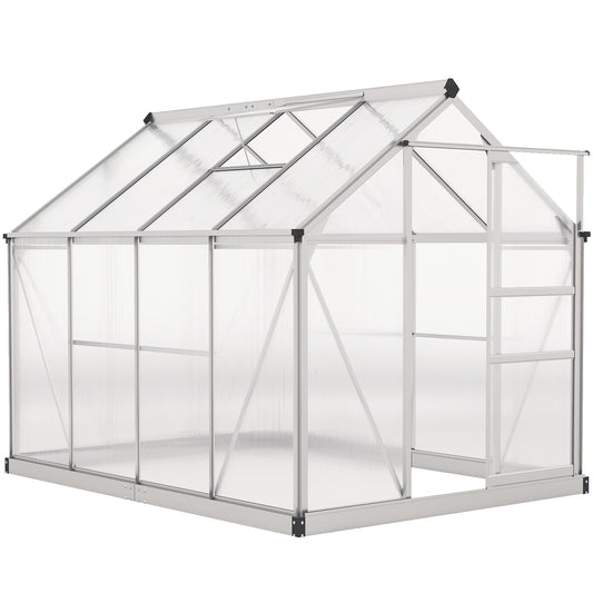 6' x 8' x 6.6' Polycarbonate Greenhouse, Walk-In Green House Kit Garden, Plants Grow, Galvanized Sheet Aluminum Frame wi