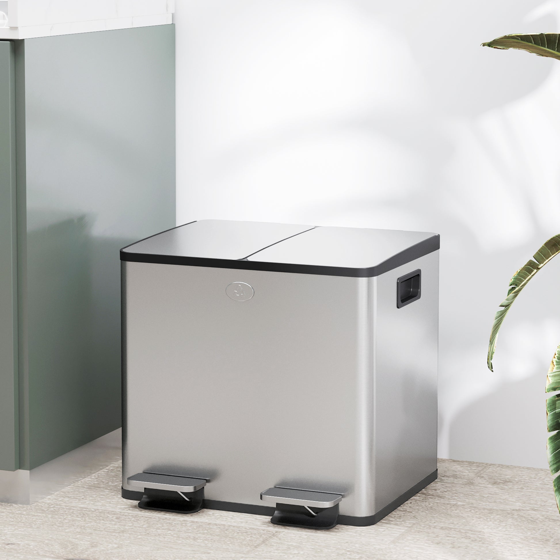 Garbage Bin, Soft-Close Trash Can with Foot Pedal, 2x4 Gallon (2x15 L) Garbage Can with Removable Inner Buckets, Silver