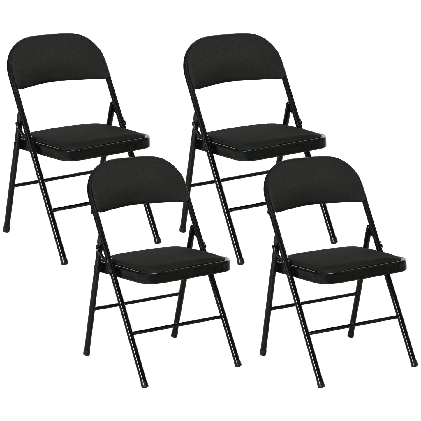 Set of 4 Metal Foldable Chairs, Faux Linen Padded Folding Chairs with Cushion Seat and Open Back for Indoor, Black