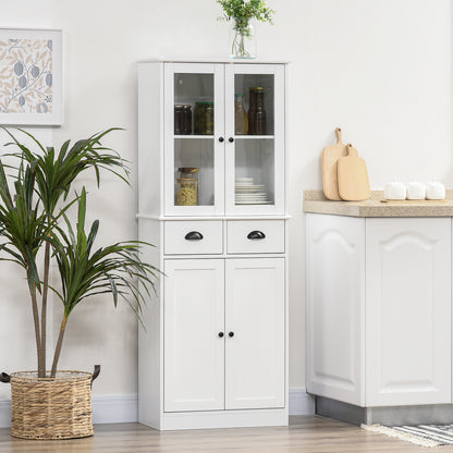 61" Kitchen Pantry Cabinet, Freestanding Farmhouse Buffet Storage Cabinet with Soft Close Glass Doors and Adjustable She