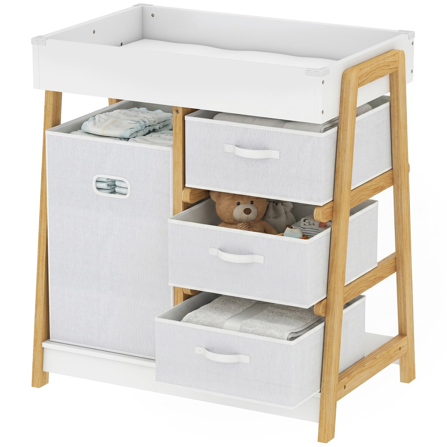 Qaba Baby Changing Table, Diaper Changing Station with Waterproof Pad, 3 Drawers and Large Basket for Newborn & Infant, 