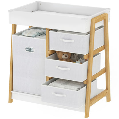 Qaba Baby Changing Table, Diaper Changing Station with Waterproof Pad, 3 Drawers and Large Basket for Newborn & Infant, 