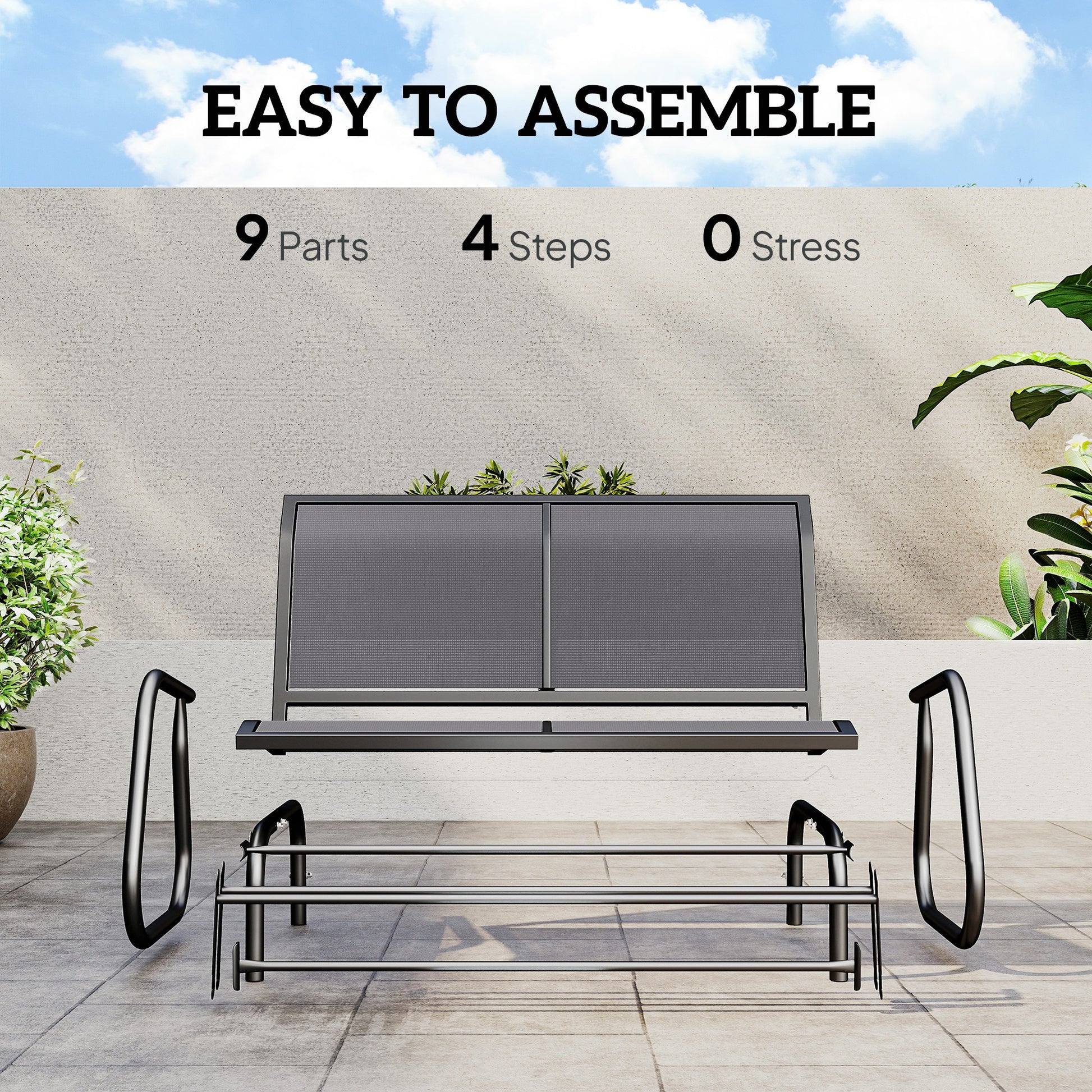 Patio Double Glider Outdoor Steel Sling Fabric Gliding Bench Garden Swing Chair Heavy-Duty Porch Rocker Garden Loveseat 