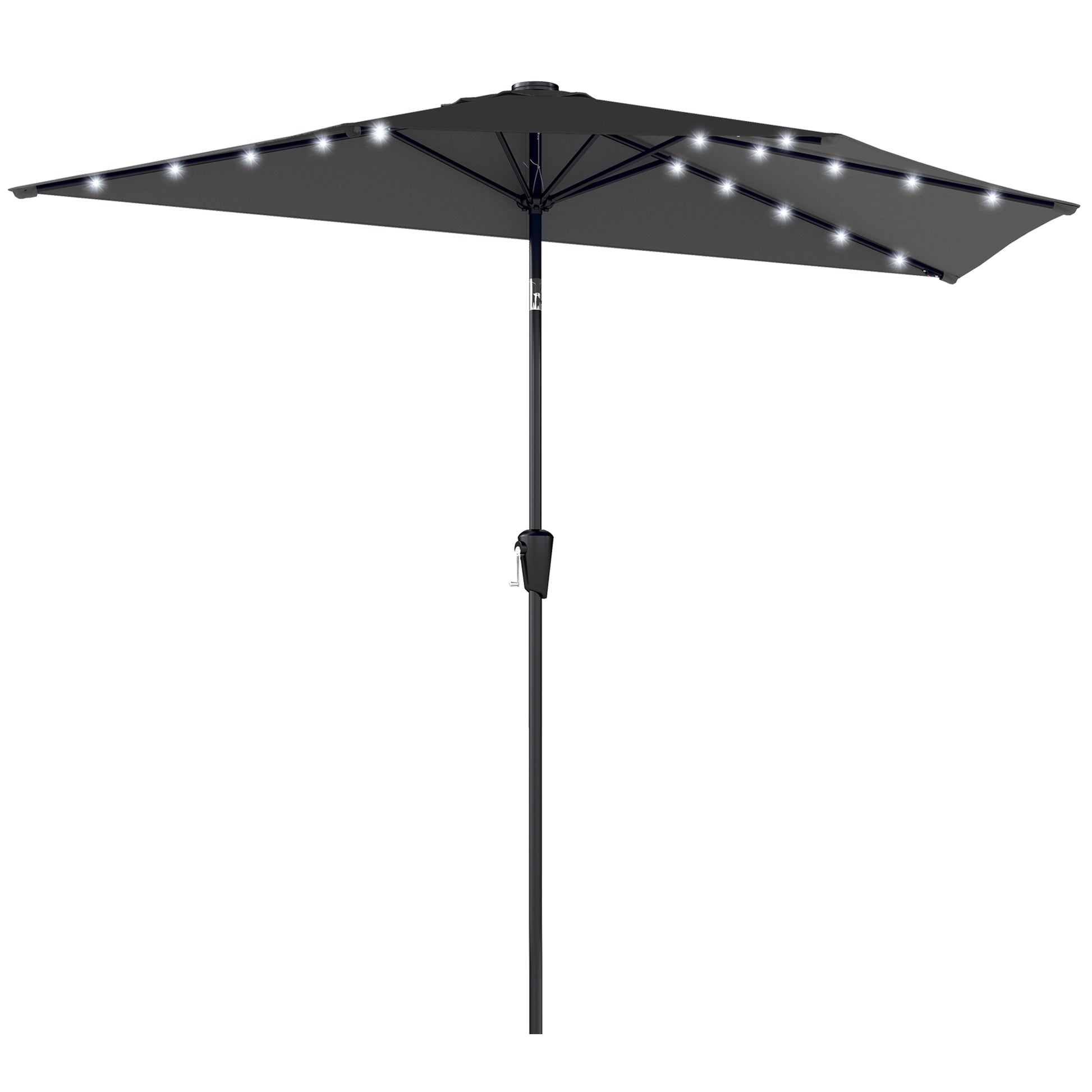 Half Outdoor Patio Umbrella with Solar LED Lights Half Umbrella with Crank 105.1" x 53.5" Black
