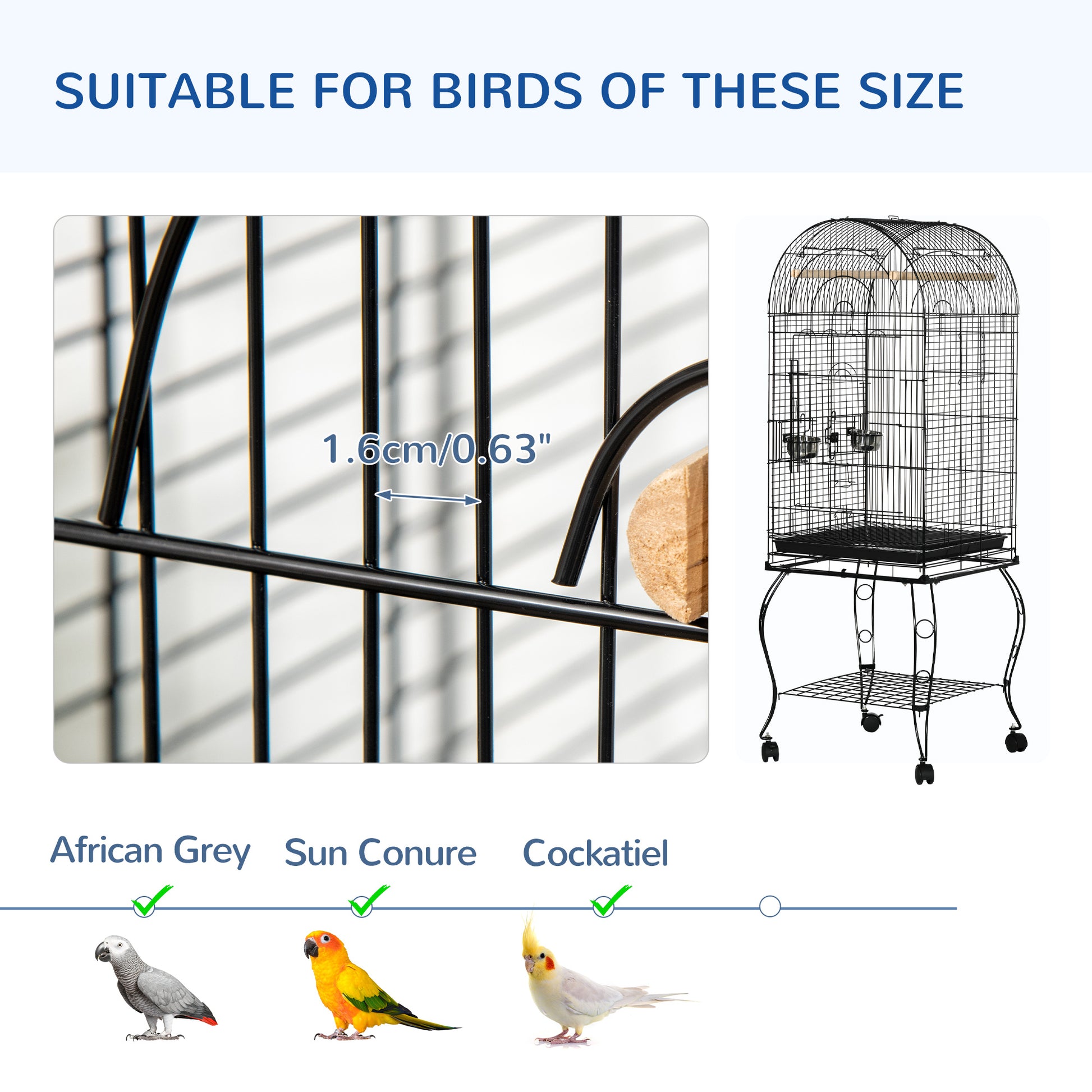 60" Large Bird Cage with Openable Top for Cockatie, Sun Conure
