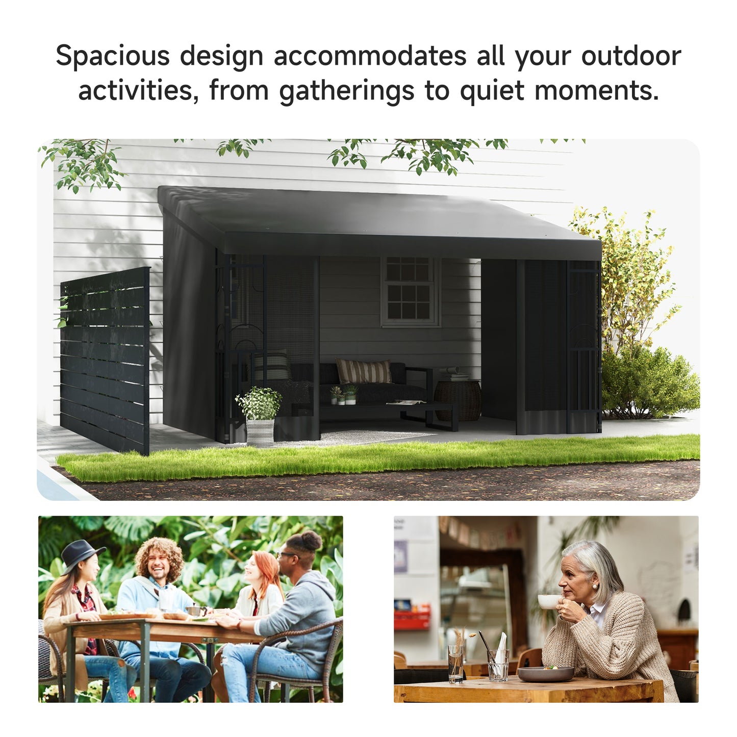 10' x 13' Outdoor Pergola, Wall Mounted Hardtop Lean-to Gazebo with 2 Curtains and 2 Nettings, UV Resistant, for Patio, 