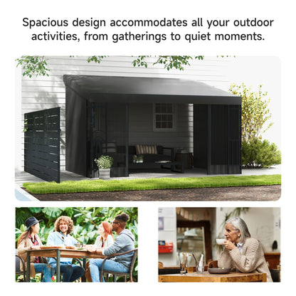 10' x 13' Outdoor Pergola, Wall Mounted Hardtop Lean-to Gazebo with 2 Curtains and 2 Nettings, UV Resistant, for Patio, 