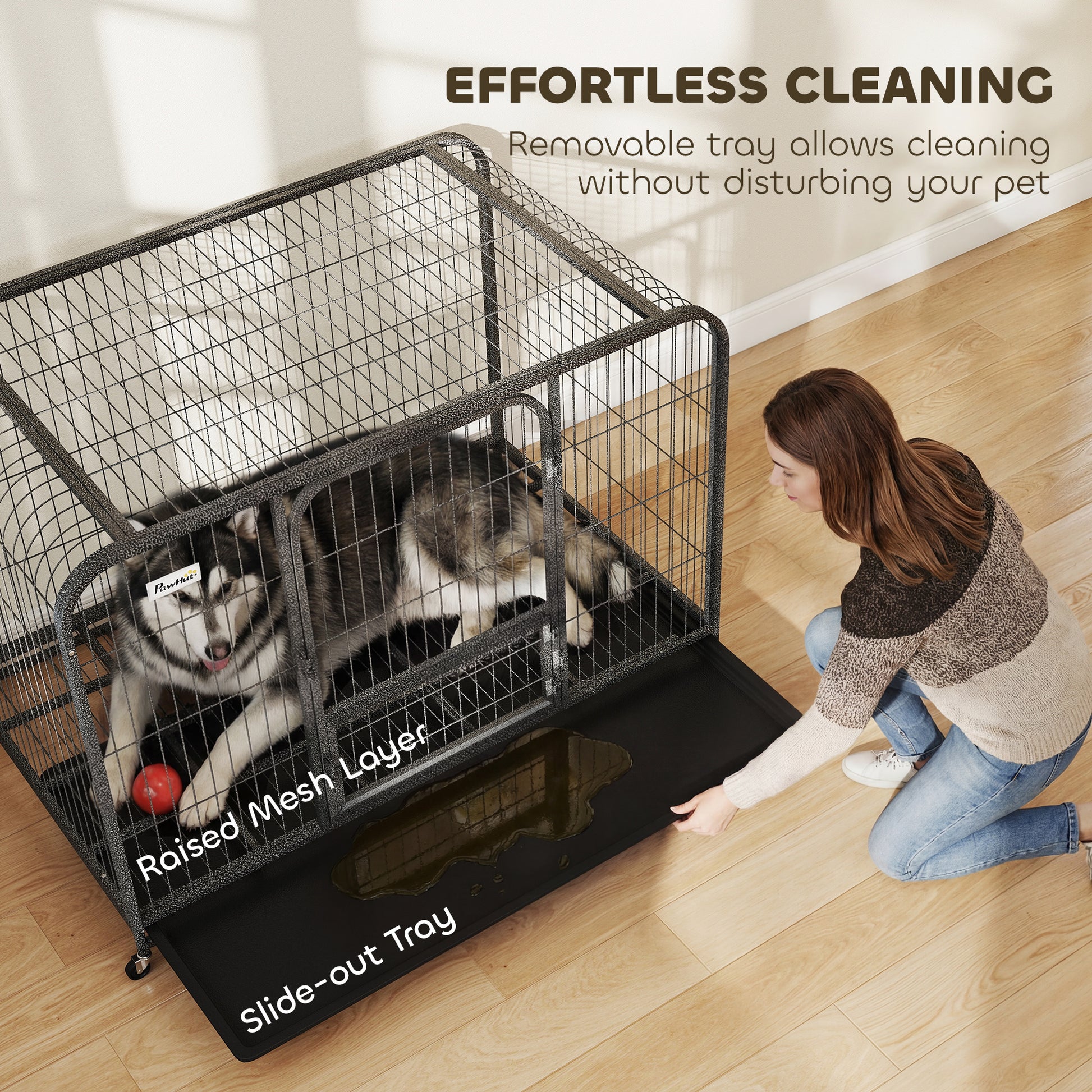 48 Inch Heavy Duty Dog Crate, Large Metal Dog Cage with Lockable Wheels and Removable Tray