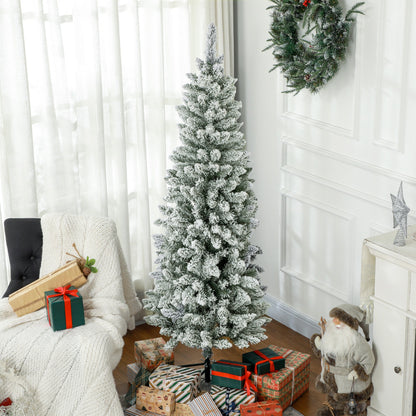 6ft Pencil Christmas Tree, Flocked Tree with 479 Branch Tips and Metal Base for Home, Indoor, Holiday
