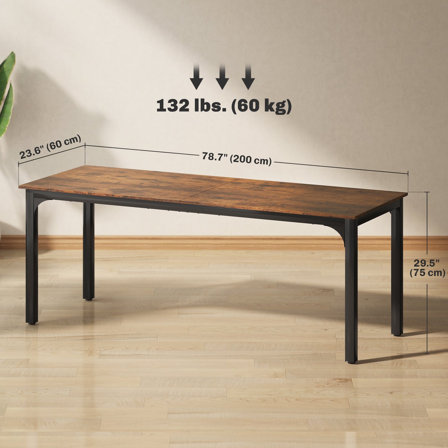 79" Computer Desk, Desktop Desk with Metal Legs, Rustic Brown