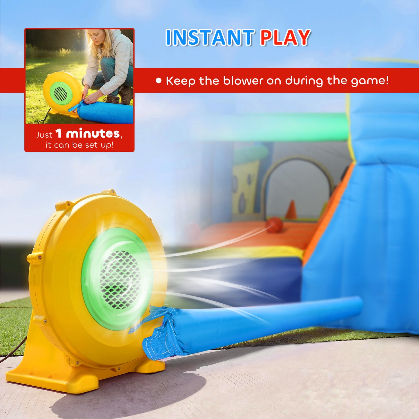 Qaba Bouncy Castle for Kids, Inflatable Bounce House with Slide, Pool (Ball Pit), Ball Shooting and Blower for Indoor Ou