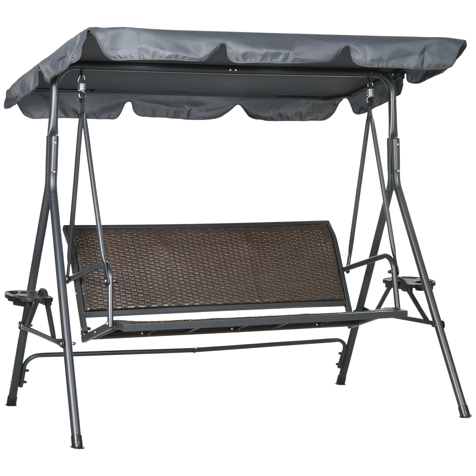 3-Seat Patio Swing Chair, Outdoor Canopy Swing Glider with Adjustable Shade, Rattan Seat and Steel Frame, for Porch, Gar