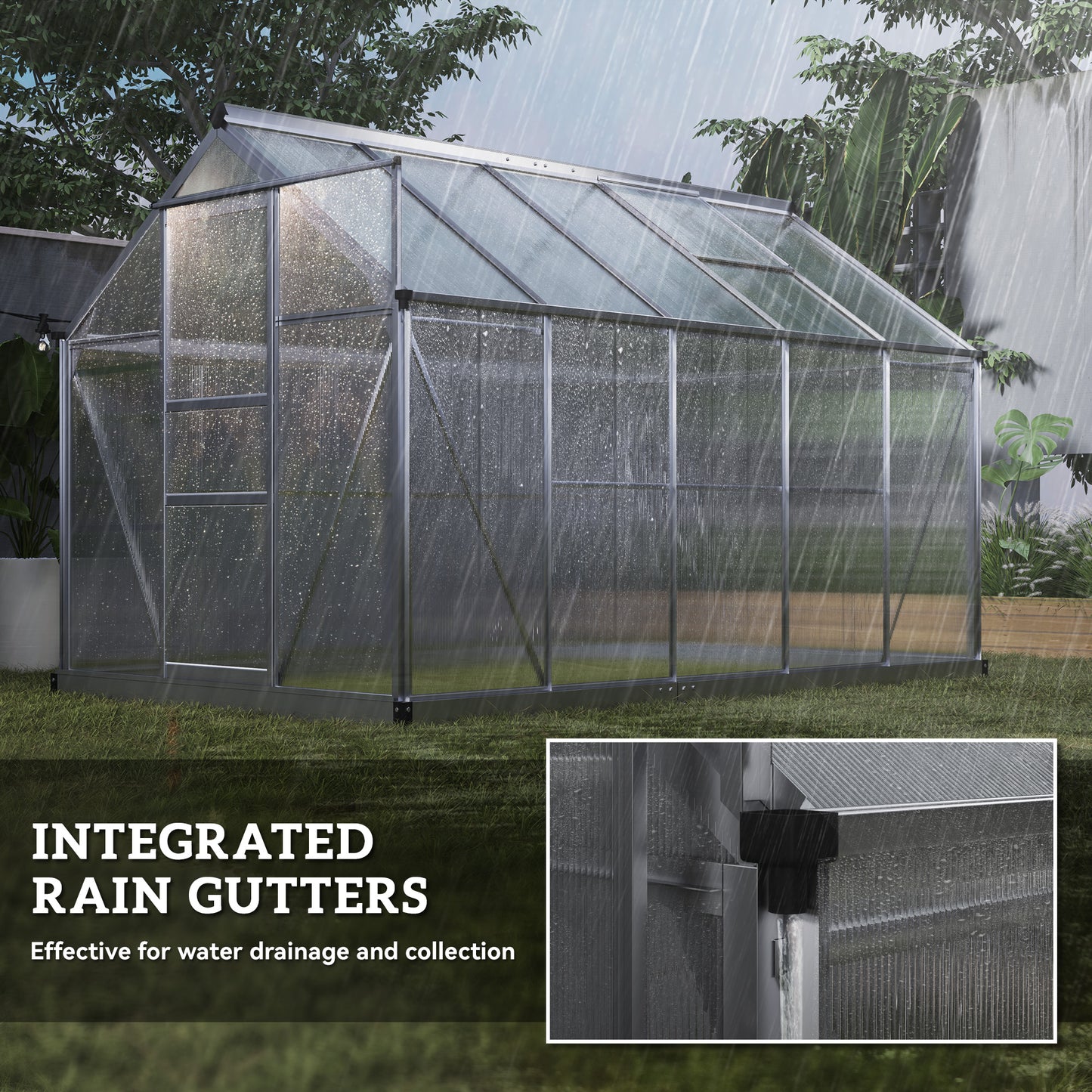 6' x 10' x 6.6' Polycarbonate Greenhouse, Walk-In Green House Kit Garden, Plants Grow, Galvanized Sheet Aluminum Frame w