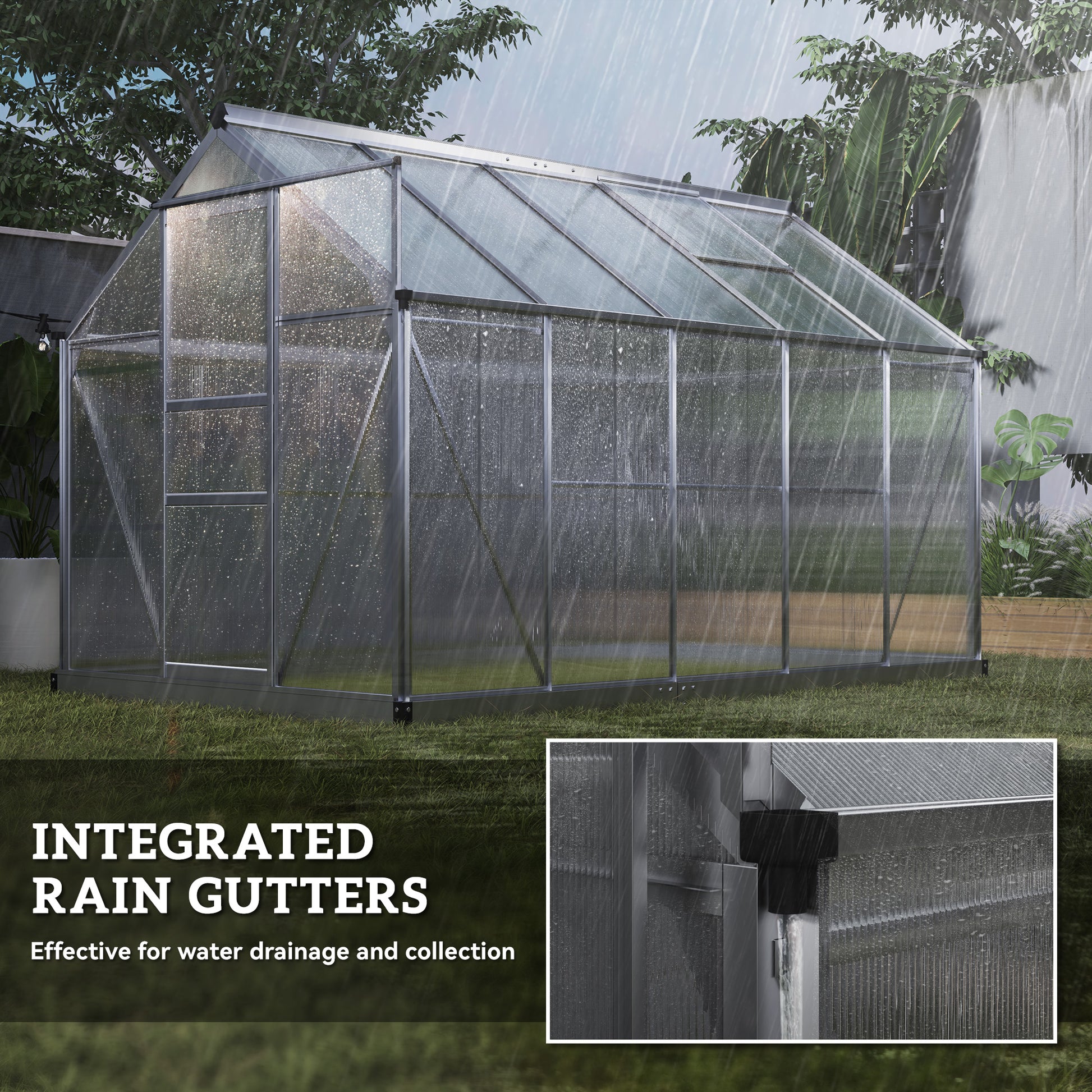 6' x 10' x 6.6' Polycarbonate Greenhouse, Walk-In Green House Kit Garden, Plants Grow, Galvanized Sheet Aluminum Frame w