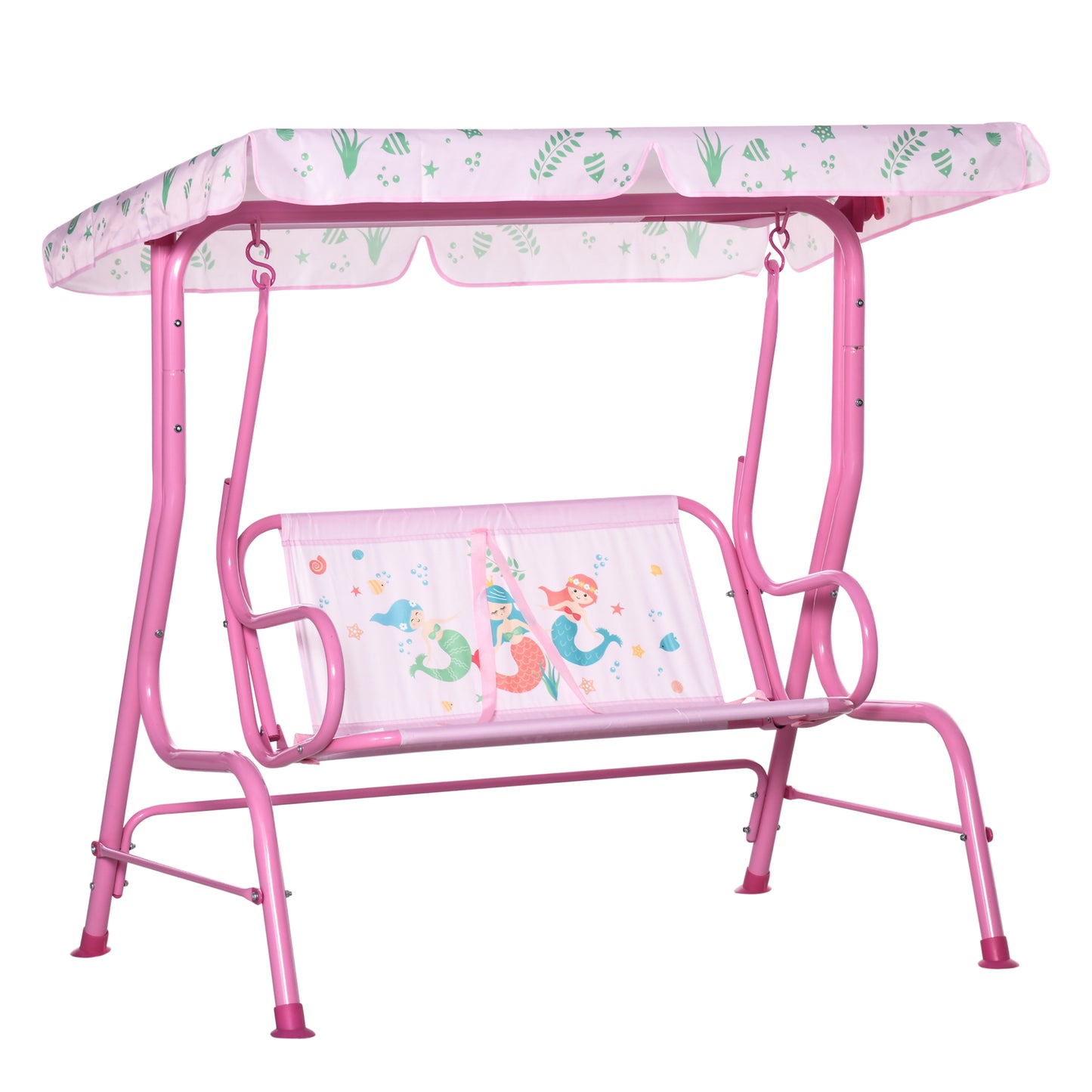 2-Seat Kids Porch Swing Chair, Children Outdoor Patio Furniture Lounge Chair for Garden, with Adjustable Canopy, Seat Be