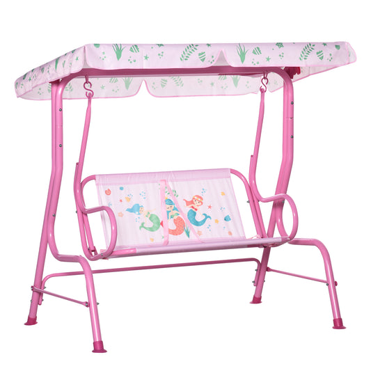 2-Seat Kids Porch Swing Chair, Children Outdoor Patio Furniture Lounge Chair for Garden, with Adjustable Canopy, Seat Be