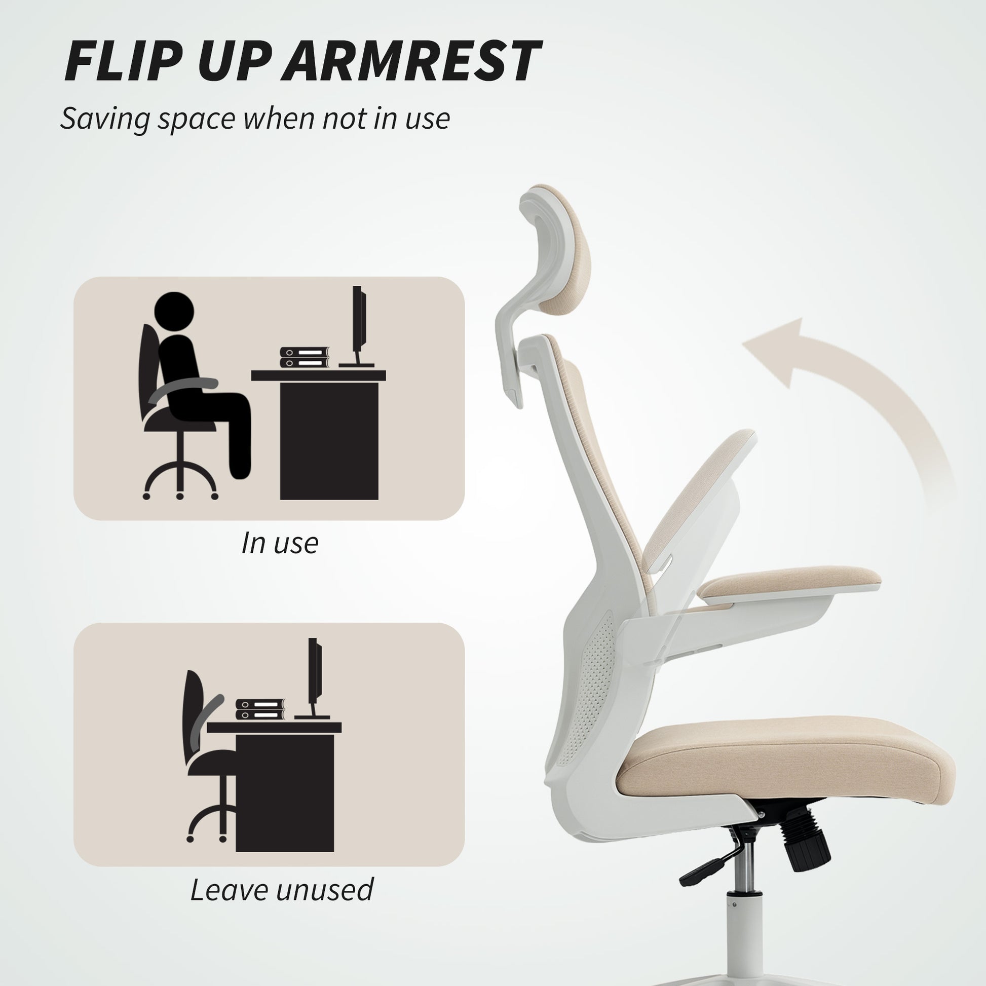 Ergonomic Office Chair, Swivel Desk Chair with Adjustable Lumbar Support, Headrest and Height, Flip-up Armrests, Beige