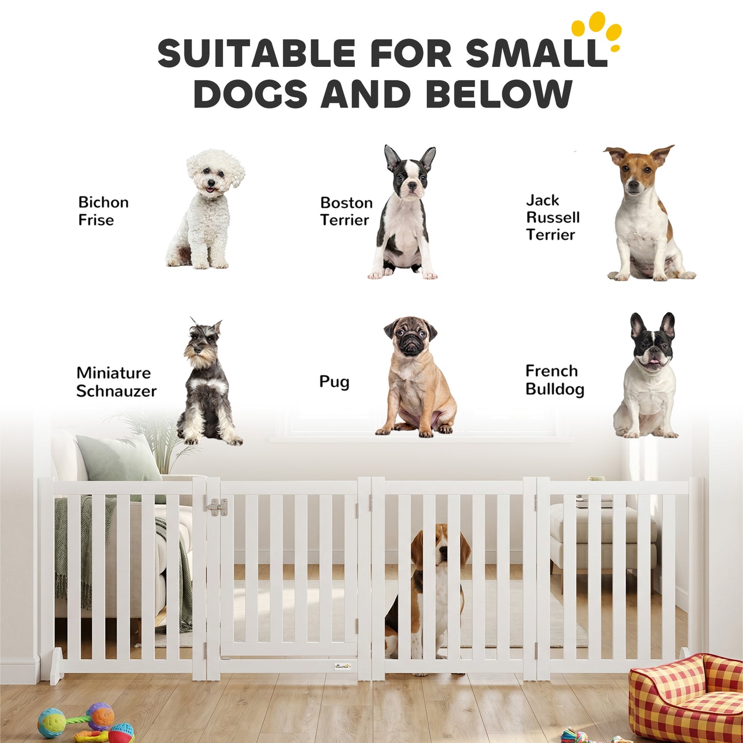 23.5"H Foldable Dog Gate with Door, 4 Panels Freestanding Pet Gate Barriers Indoor with Support Feet, Puppy Fence for Do
